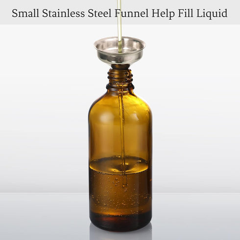 AOZITA 4 Pack, 100ml Dark Amber Dropper Bottles with 1 Funnels & 4 Labels - 3.4oz Brown Glass Tincture Bottles with Eye Droppers for Essential Oil...