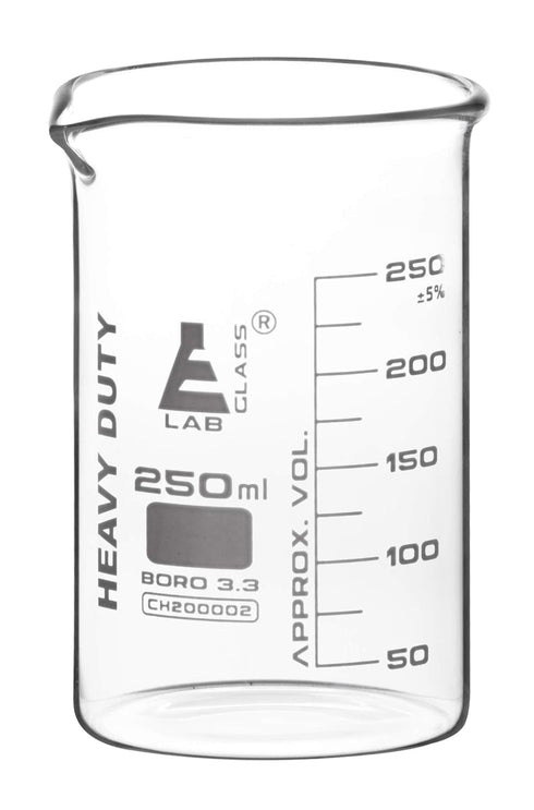 EISCO Heavy Duty Beaker, 250ml - 5mm Thick, Uniform Walls - Superior Durability & Chemical Resistance - White Graduations - Borosilicate 3.3 Glass...