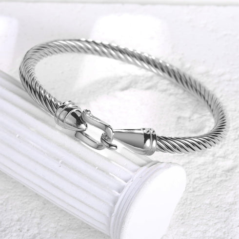 Stainless Steel Twisted Cable Wire Bracelets with Hook Clasp Stylish Roman Digital Bangle Bracelet for Women...