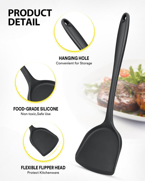 2 Pcs Silicone Wok Spatulas, Non-Stick BPA Free High Heat Resistant Handy Kitchen Utensils for Cooking, Baking, Flipping Eggs, Pancake, Burgers?Bl...