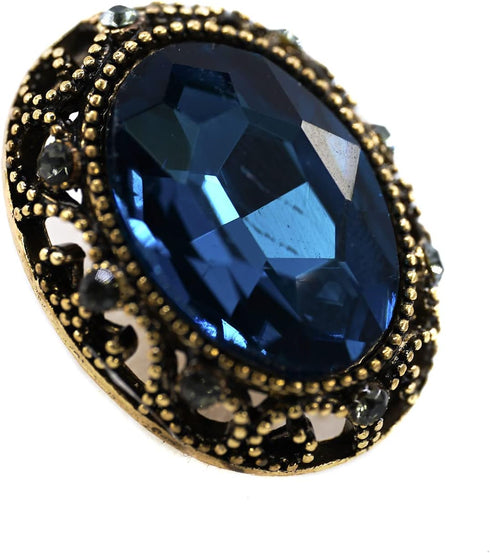 10 pcs Whole Oval Cut Blue Rhinestone Vintage Copper Hollow Metal Shank Sewing Coat Buttons -25mm -1"...