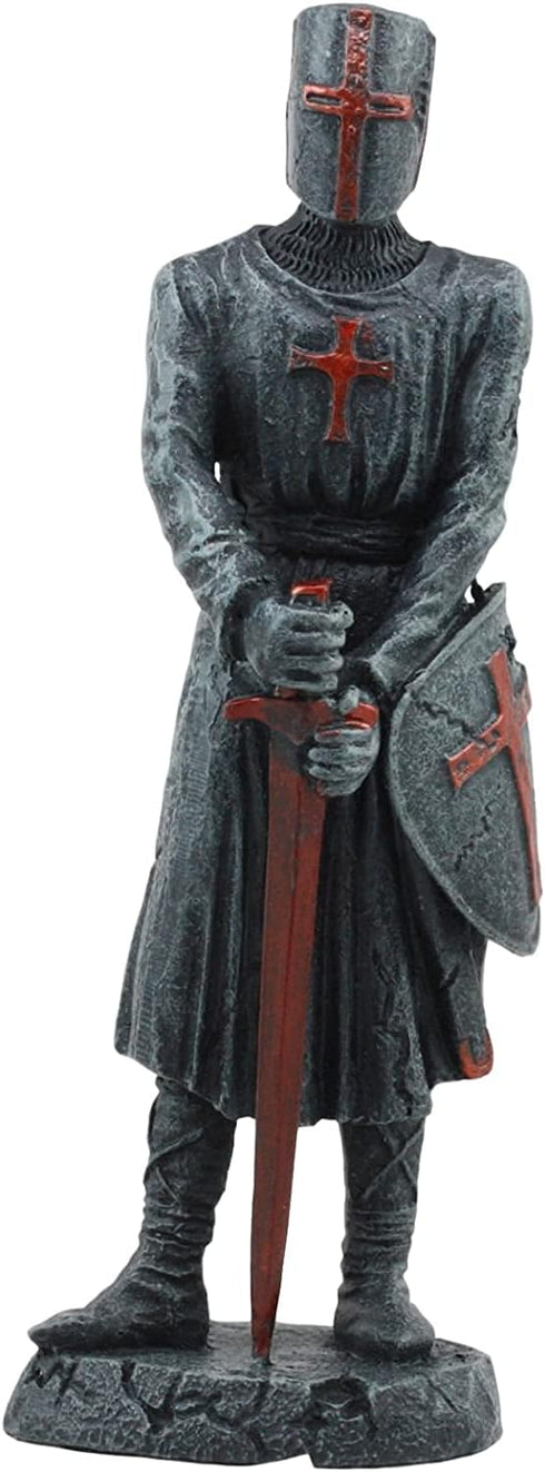 Ebros Holy Roman Empire Templar Crusader Knight with Sword and Shield Statue 6" Tall Suit of Armor Swordsman Standing On Guard Medieval Age of Kin...