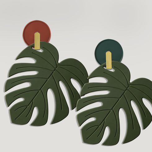 Silicone Trivet Mat Set of 2, Monstera Pot Holders for Hot Pots and Pans, Soft Rubber Multi-Use Trivets for Kitchen Countertops, Tables, Non Slip ...