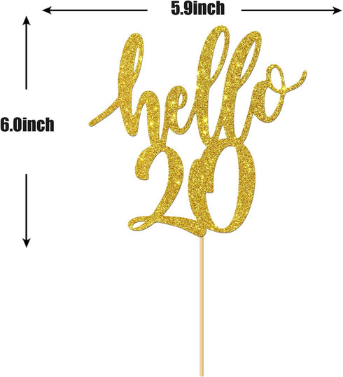 Hello 20 Cake Topper – 20th Birthday / 20th Anniversary Party Cake Decoration, 20th Birthday / 20th Anniversary Party Decorations Supplies (Gold, ...
