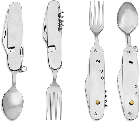 Multifunctional 6-in-1 fork and spoon corkscrew combination/outdoor camping fork/spoon/table knife Military package for hiking, survival and campi...