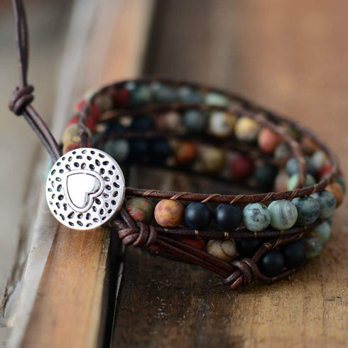 ZOSOJONA Starto Natural Stone Bracelet Jasper 3 Row Beads Wrap Wrist Statement Boho Bracelet For Women...