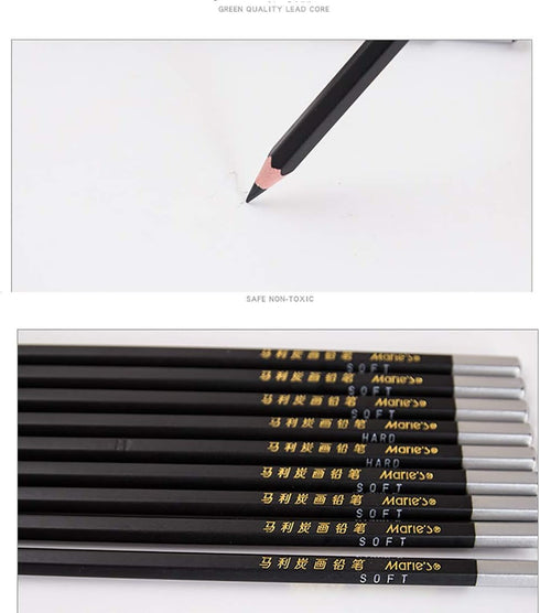 Carbon Painting Pencil Charcoal Drawing Sketch Pencils 12 Piece Soft...