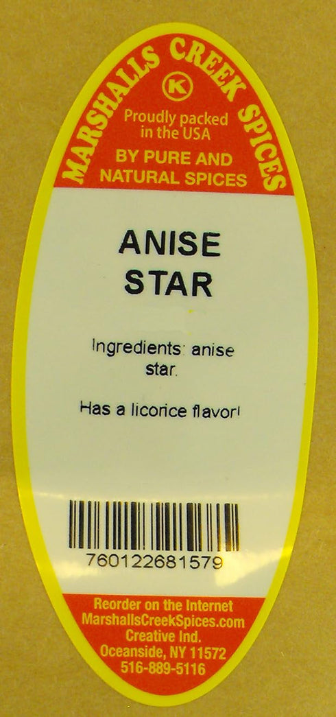 Marshalls Creek Spices ANISE STAR, STAR ANISE 6 ounce XL ECO Friendly Kraft Stand-up Pouch. Premium Quailty...