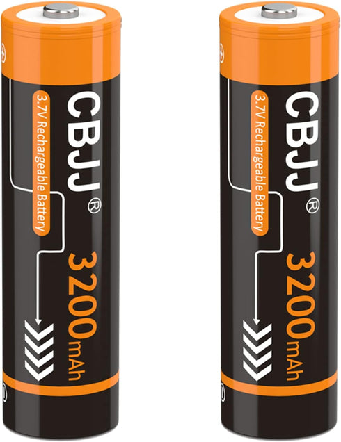 ? 3.7 Volt Rechargeable Batteries 3200mAh for Flashlights, Headlamps, Doorbells, RC Cars etc. (2 Pack Button Top)...
