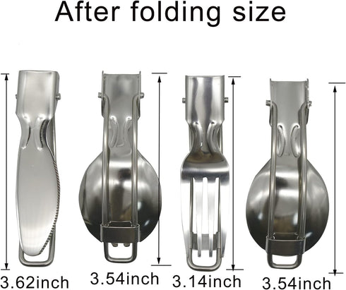 4Pcs Folding Camping Utensils Set Portable 18/10(304) Stainless Steel Flatware include Dishwasher Safe Spoon Fork Knife for Picnic Travel Hiking B...