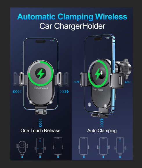 Wireless Car Charger, 15W Fast Charging Auto Clamping Car Phone Holder Wireless Charger Air Vent Car Phone Mount fit for iPhone 15 14 13 12 Mini P...