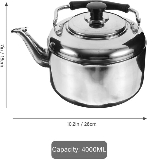 Alipis Stovetop Tea Kettle, 4L Stainless Steel Whistling Water Kettle with Cool Handle, Stove Top Household Water Boiler Water Pot for Home, Kitch...