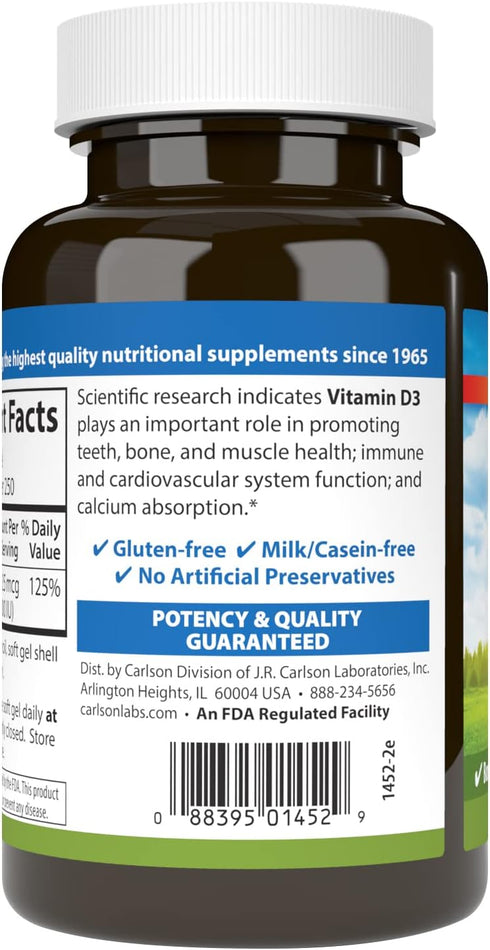 Carlson Vitamin D3, 1000 IU, 250 Softgels...