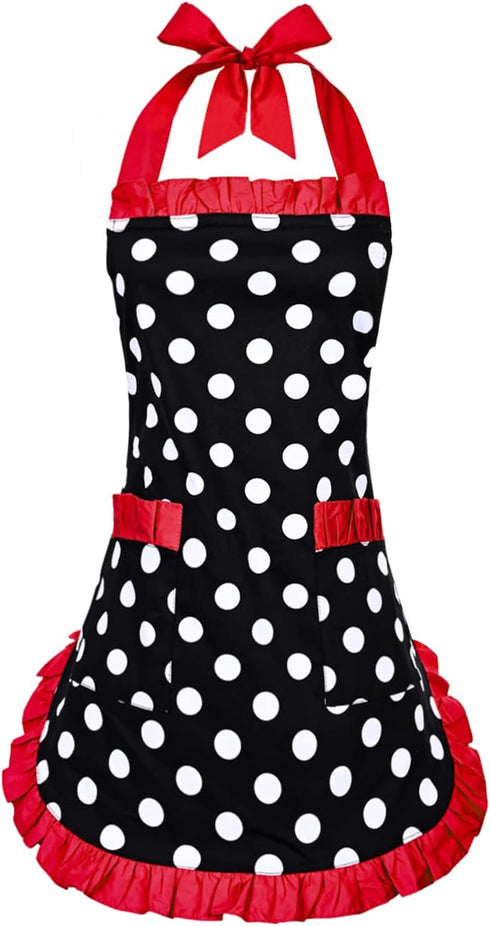 Violet Mist Vintage Apron for Women with Pockets - Cute Polka Dot Retro Stylish Apron, Red...