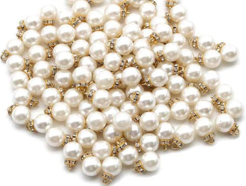WOIWO 20PCS Faux Pearl Flat Pin Charms Beads Pendants with Rhinestone Jewelry Making Accessory Fit Floating Locket Charms Necklaces...