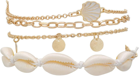 4 Pcs Natural White Shell Anklet Set for Women,Handmade Adjustable Conch Anklet Set Beach Jewelry Gift...