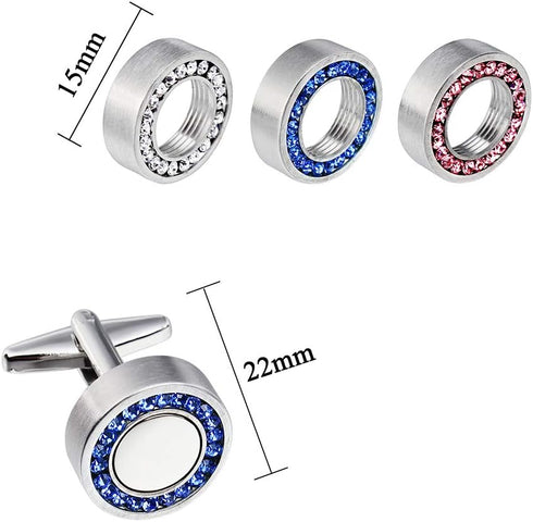 Mens Cufflinks for Tuxedo Shirts with 3 Pairs Removeable Crystal Cap Crystal for Men - Pack in a Elegant Box...