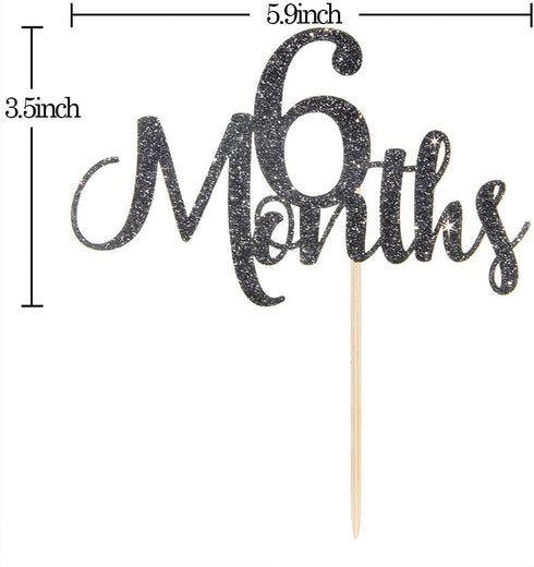 6 Months Cake Topper Black Glitter Baby 1/2 Birthday Cake Topper Baby Shower Party Decorations...
