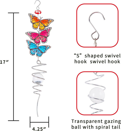 18" Wind Spinner Outdoor Hanging Metal Figurine Spinner for Garden Décor Ornament,Butterfly...