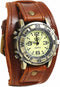 Handmade Men Watches Vintage Punk Hip-hop Gothic Soft Wide Leather Fashion Cuff Women Wristwatch Round Bronze Dial Quartz...
