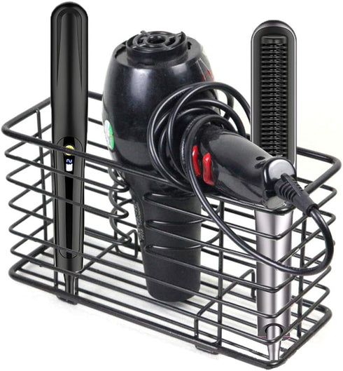 YCOCO Hair Dryer Holder,Hair Tool Organizer Wall Mount Metal Wire Bathroom Hair Care Styling Tool Organizer Storage Basket for Hair Dryer, Flat Ir...