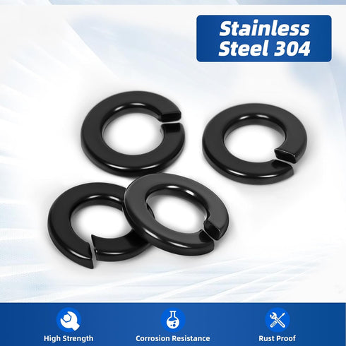 M4 Split Lock Washer, 304 Stainless Steel 18-8 Spring Lock Washers for Bolts and Nuts, Black Finish, 100 PCS...