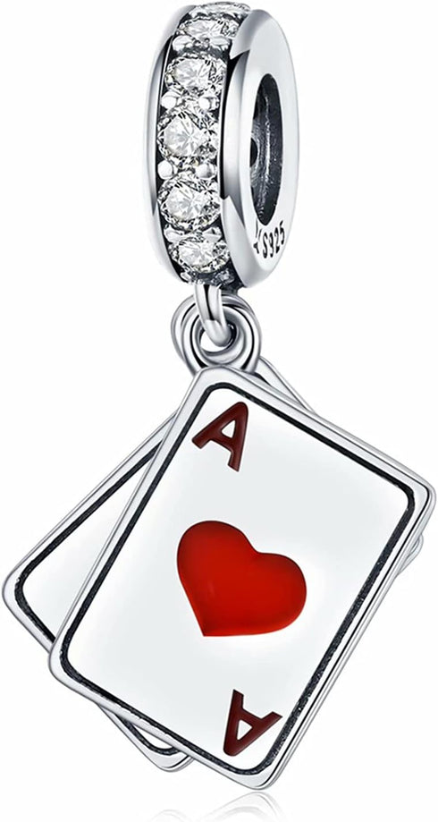 925 Sterling Silver Playing Card Charms for Bracelets Necklace, Poker Ace of Hearts Spades Lucky Pendant Dangle Charms Bracelet for Women...