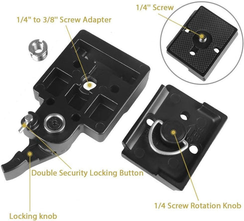 UTEBIT 323 RC2 Quick Release Plate, Metal Rapid Adapter with 1/4" and 3/8" Camera Screw Tripod Mount Plate Fit for Manfrotto 200PL-14 Ball Head Tr...
