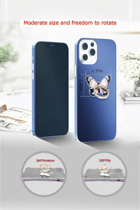 Butterfly Cell Phone Ring Stand Holder, Cute Butterfly Pattern Painted Metal Finger Stand Kickstand 360°Rotation Phone Ring Holder Stand Ring Hand...