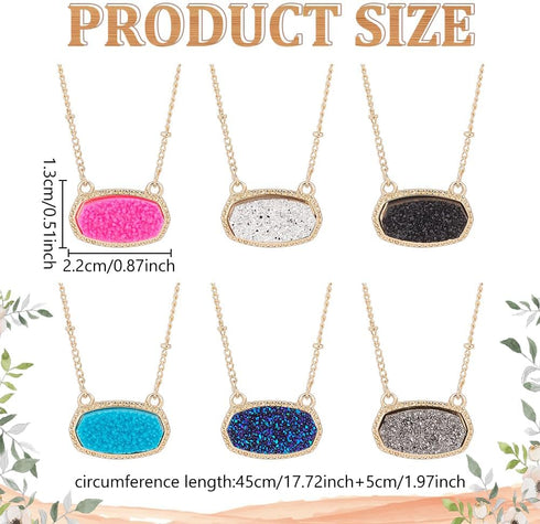 6PCS Faux Druzy Stone Necklace Simulated Druzy Pendant Necklace for Women Colorful Sparkly Oval Stone Necklaces Christmas Valentine's Day Jewelry ...