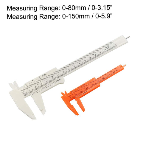 uxcell Vernier Caliper 80mm 150mm Mini Double Scale Plastic Ruler Measuring Tool White Orange 1 Set...