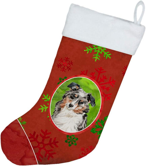 Caroline's Treasures CK3969CS Christmas Snowflakes Australian Shepherd Christmas Stocking Fireplace Hanging Stockings Christmas Season Party Decor...