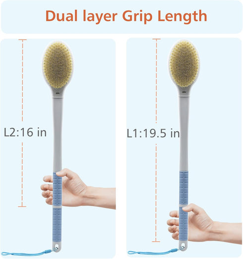 Shower Brush with Soft and Stiff Bristles,20.5" Extra Long Handle Dual-Sided Back Scrubber Bath Brush Body Exfoliator for Wet or Dry Brushing (Gre...