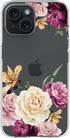 Designed for iPhone 15 Case, for Girls Woman, Clear Cute Pink Purple Floral Flowers Design Hard Back Soft Bumper Shockproof Protective Phone Cover...