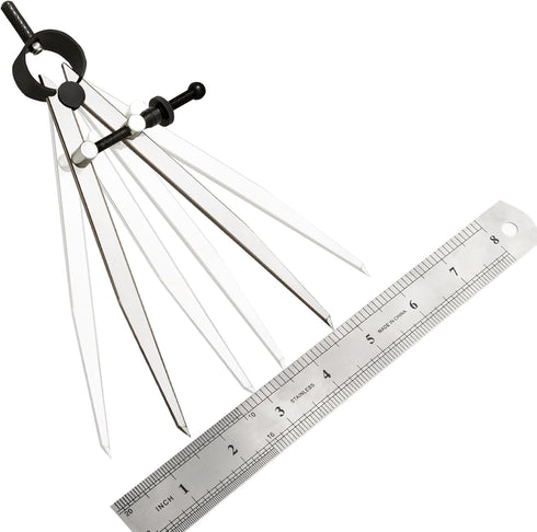 6 Inch Adjustable Lockable Steel Divider Wing Leather Compass with 8 Inch Stainless Steel Ruler?for Woodworking & Leather Craft, Marking & Scribe ...