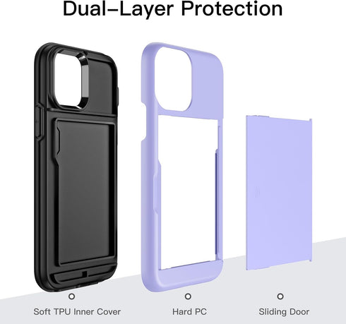 JETech Wallet Case for iPhone 12/12 Pro 6.1-Inch with Card Holder, Dual Layer Shockproof Protective Phone Cover, Sliding Hidden Slot (Purple)......