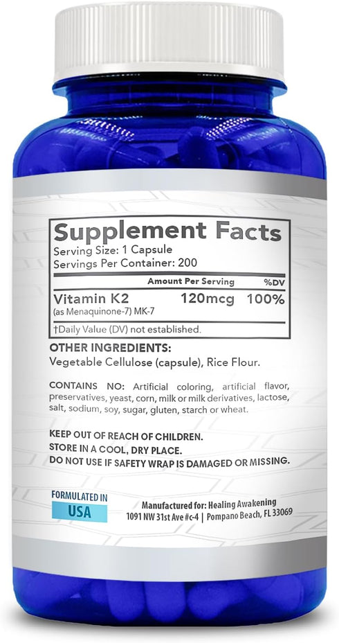 Vitamin K2 MK-7 120 MCG - 200 Vegetarian Capsules (Non-GMO & Gluten Free)...