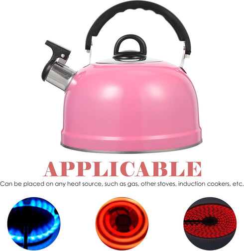 Ciieeo Stove Top Whistling Tea Kettle Pink Stainless Steel TeaPot Teapot with Filter Teakettle Floral for Stovetop...