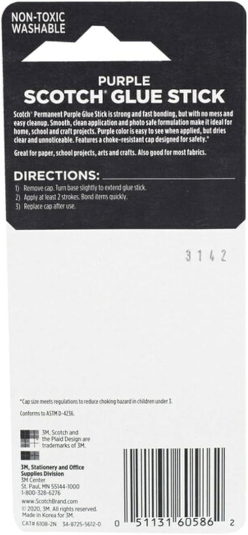 Scotch Purple Glue Stick 6108-2N – .28 Ounce, Acid-Free, Non-Toxic, Dries Clear, Ideal for Paper and Fabric Projects, 2-Pack...