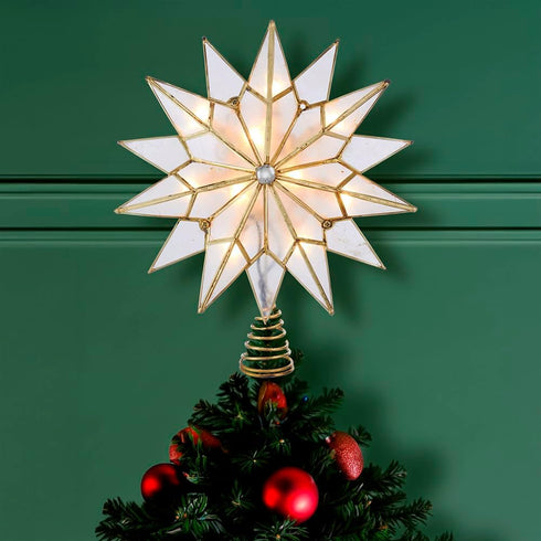 Kurt S. Adler UL3141 9.84" Brass Plated 7-Point Double Tip Capiz Star with Center Gem Tree Topper...