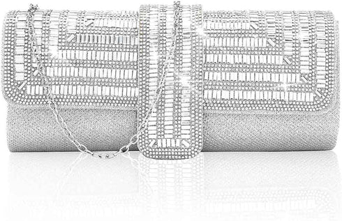 Yokawe Clutch Purses for Women Silver Rhinestone Purse Sparkling Crystal Evening Bag Party Prom Bridal Wedding Handbags...