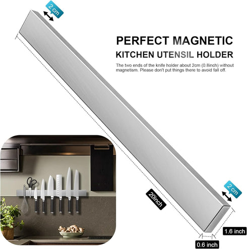 Fohil Magnetic Knife Holder for Wall, Stainless Steel 10 Inch Magnetic Knife Strip Wall Mounted Magnetic Knife Bar Drilling Magnetic Knife Rack fo...