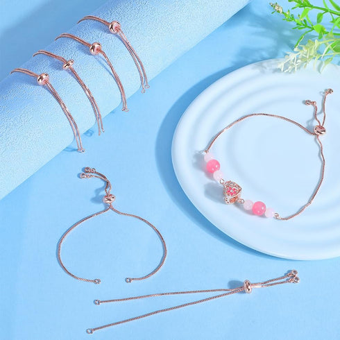 1 Box 12Pcs Slider Chain Bracelets Adjustable Slider Bracelet Brass Extender Chains with Rhinestone Ball End Rose Gold Slider Bracelet Findings fo...