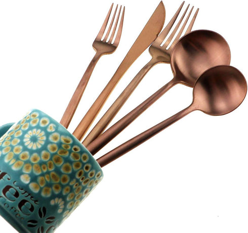 Matte Rose Gold Silverware Set,Gugrida 5-Piece 18/10 Stainless Steel Satin Finish Flatware Set,Kitchen Utensil Set,Tableware Travel Cutlery Set fo...