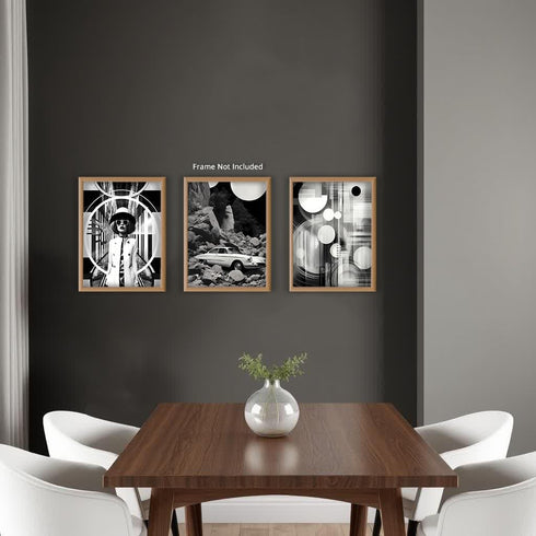 Posterizer 3 pcs-Black and White Bokeh Classic Cars Chic Collage-Abstract & Modern Art-Retro Art- Gift for Men Women Entrepreneur Teens-Living Roo...