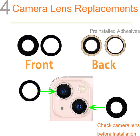 4pcs Back Rear Camera Lens Glass Replacement for iPhone 13 and 13 Mini Camera Glass Lens with Pre-Installed Adhesive & Repair Tool Kit (Not for 13...