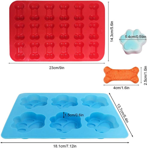 4 Pcs Silicone Candy Chocolate Molds, FineGood Puppy Dog Paw & Bone Shaped Ice Cube Trays Cookies Baking Pans for Making Frozen Dog Treats Soap Ba...