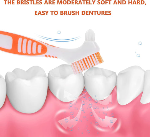 Healifty 4 Pcs Hard Denture Brush Double Sided Toothbrush Multi- Layered Bristles Fake Teeth Cleaning Brush Denture Care (Orange)...