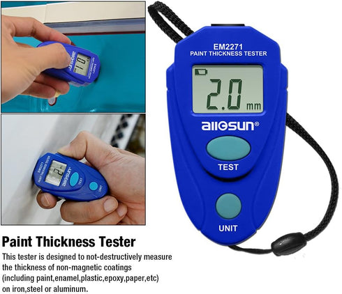 allsun Paint Thickness Gauge Automotive Digital Car Coating Thickness Meter Calibration Data Hold Resolution 1mil...