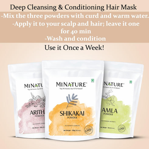 Combo Of Amla Powder Aritha & Shikakai (Pack Of 3) | For Natural Beautiful Hair | Hair Pack for Hair, Conditioning, Smooth, and Shinny, and all ty...